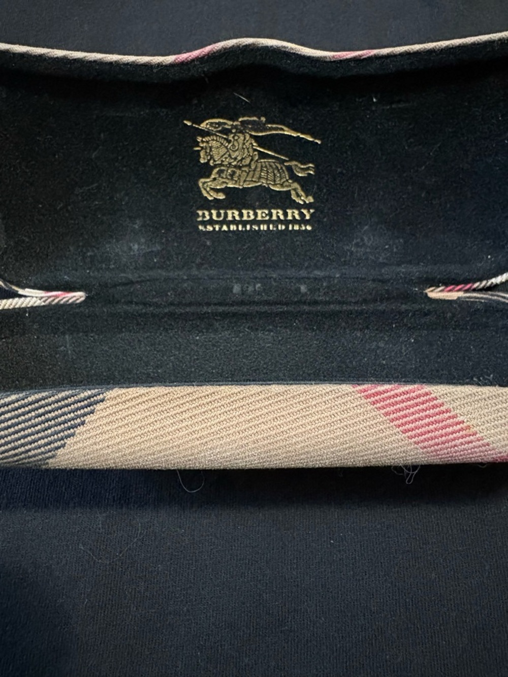 Burberry Glasses Case Accessory with Red, Blue and Tan Accents